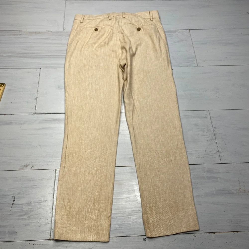 Banana Republic Tailored Fit Pants Mens 28x28 Beige Linen Cotton Herringbone